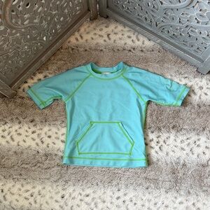 Hanna Andersson blue green short sleeve rashguard girls 4T tropical beach summer
